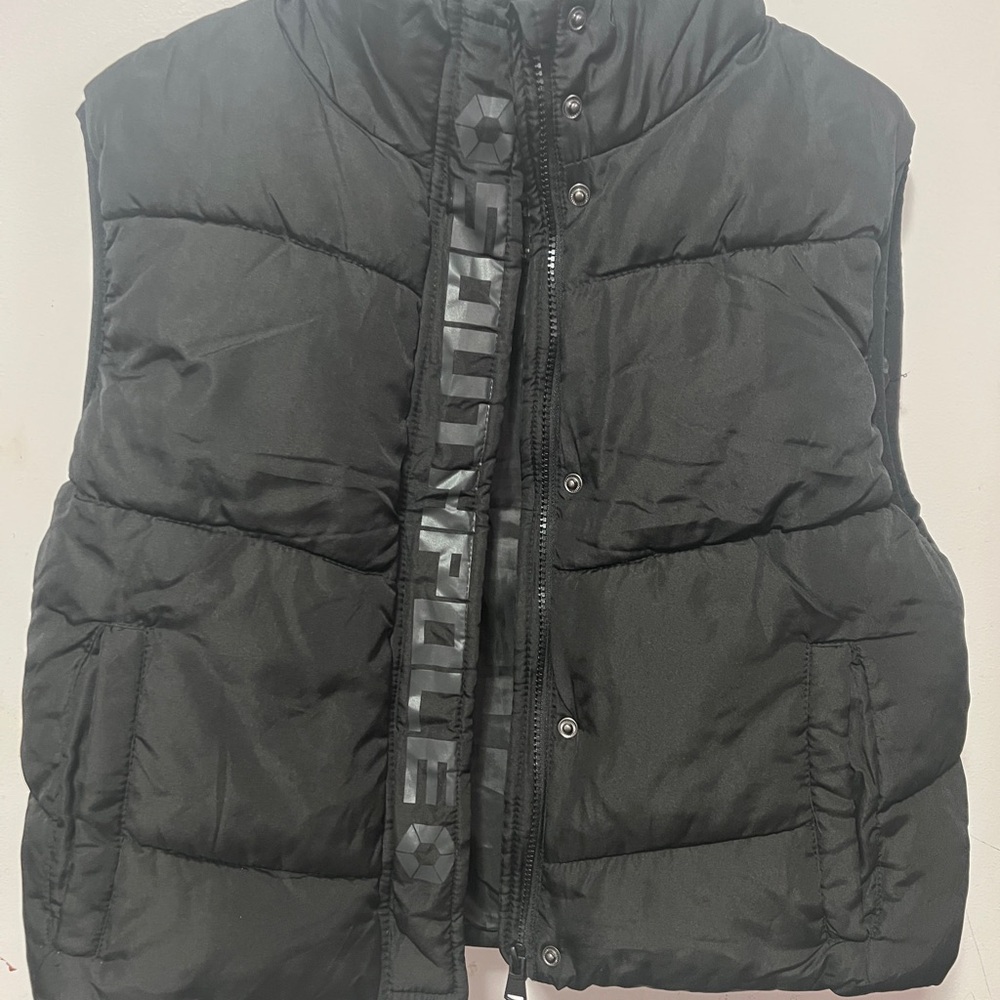 Black Puffer Vest with Branded Zipper Trim